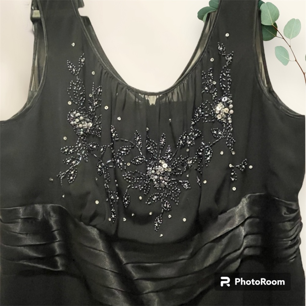 Dress Barn dress size 20W sleeveless black w/beaded top lining under chiffon - Picture 3 of 14